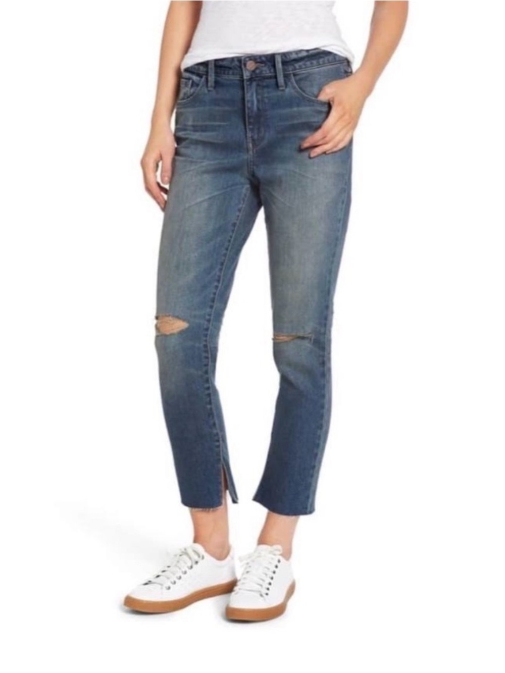 Treasure & Bond Medium Blue Cropped Distressed Ankle Jeans